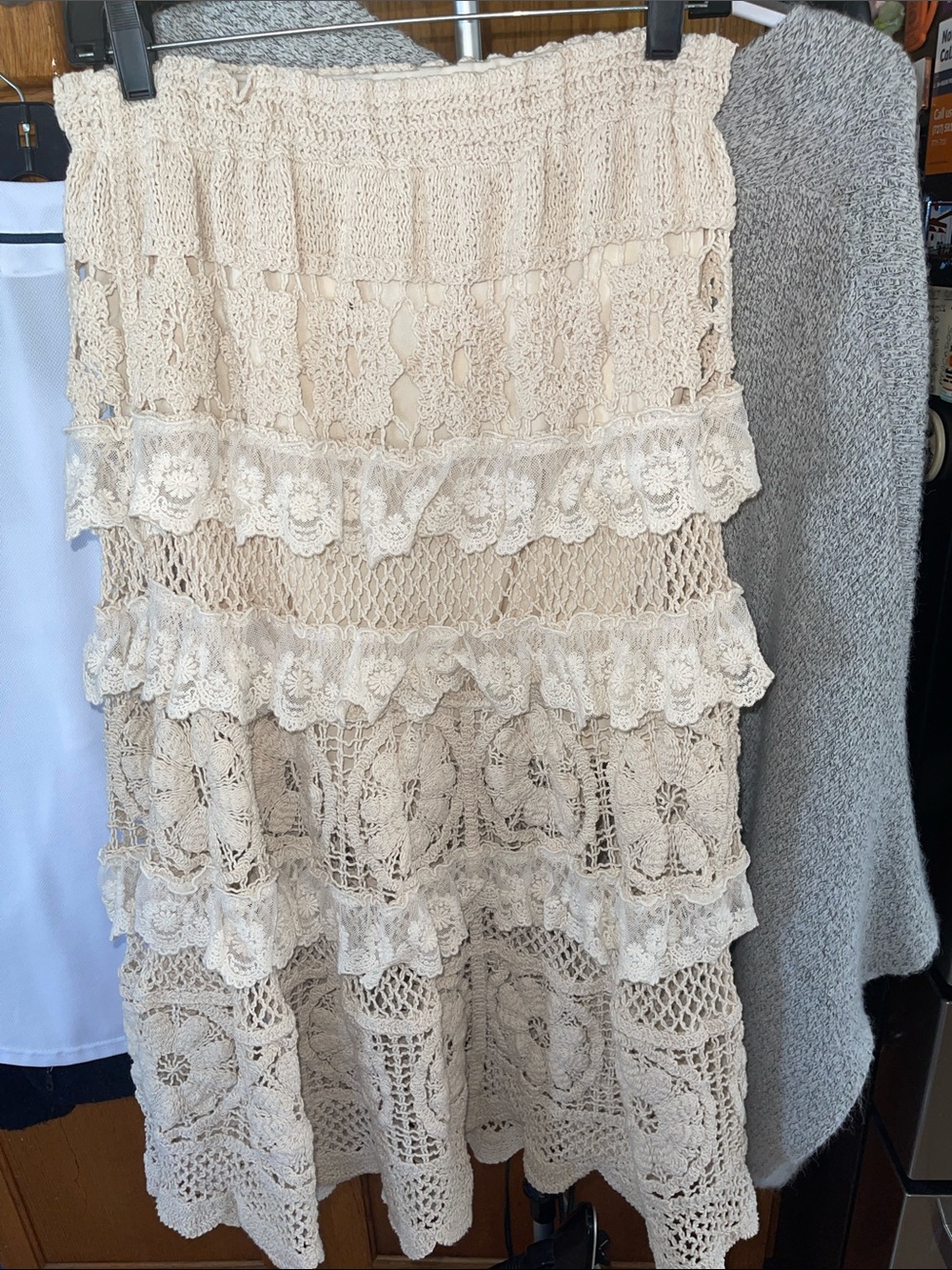 POL cream crochet lace skirt with scalloped trim waistband Skirts One